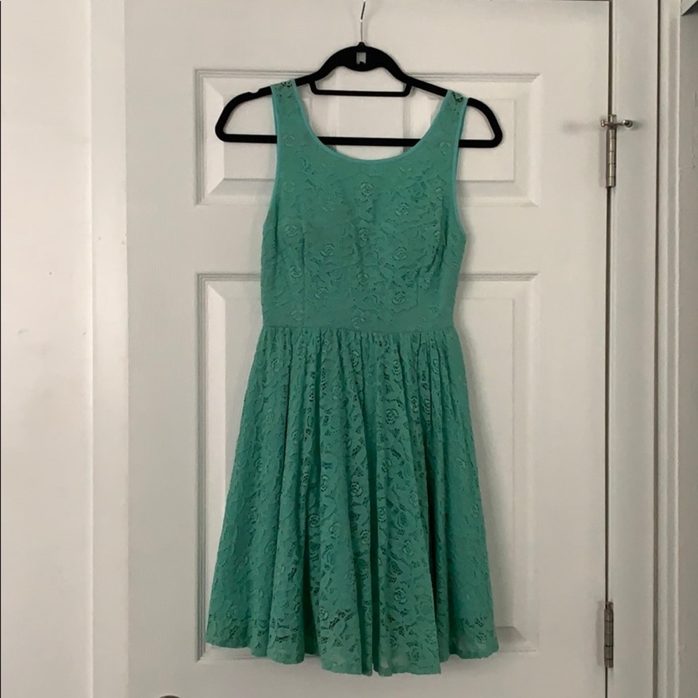 Teal Lace Open Back Short Dress